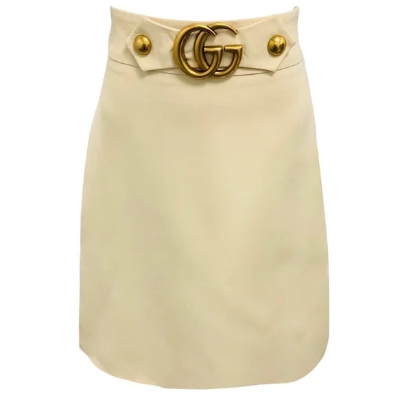 GUCCI IVORY / ANTIQUED GOLD GG BUCKLE A-LINE SKIRT - Picture 1 of 6